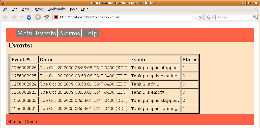 Basic events screen