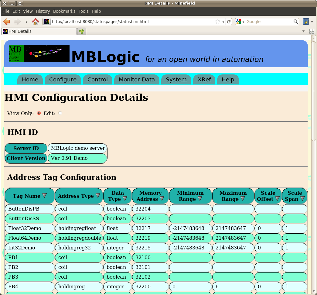 HMI configuration